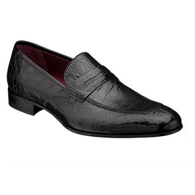 Mezlan Narni Crocodile Penny Loafers Black
