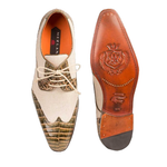 Mezlan Nola Crocodile & Linen Wingtip Shoes Olive / Bone