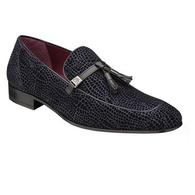 Mezlan Novara Suede Embossed Tassel Loafers Black / Blue