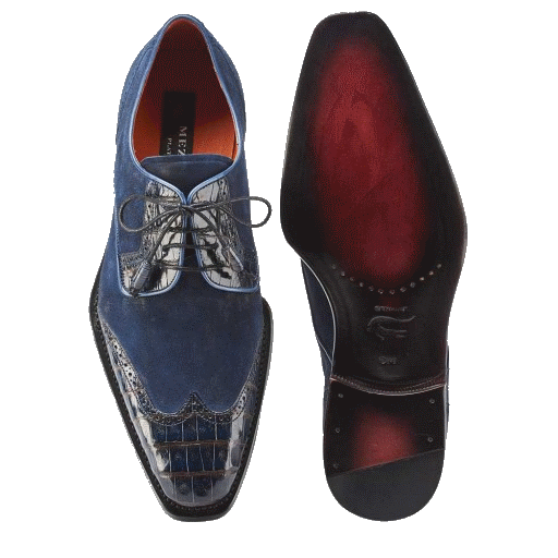 Mezlan Nunez Crocodile & Suede Spectator Shoes Blue / Camel