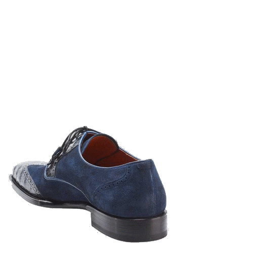 Mezlan Nunez Crocodile & Suede Spectator Shoes Blue / Camel