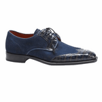Mezlan Nunez Crocodile & Suede Spectator Shoes Blue / Camel