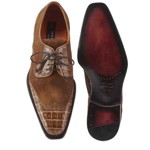 Mezlan Nunez Crocodile & Suede Spectator Shoes Camel / Beige