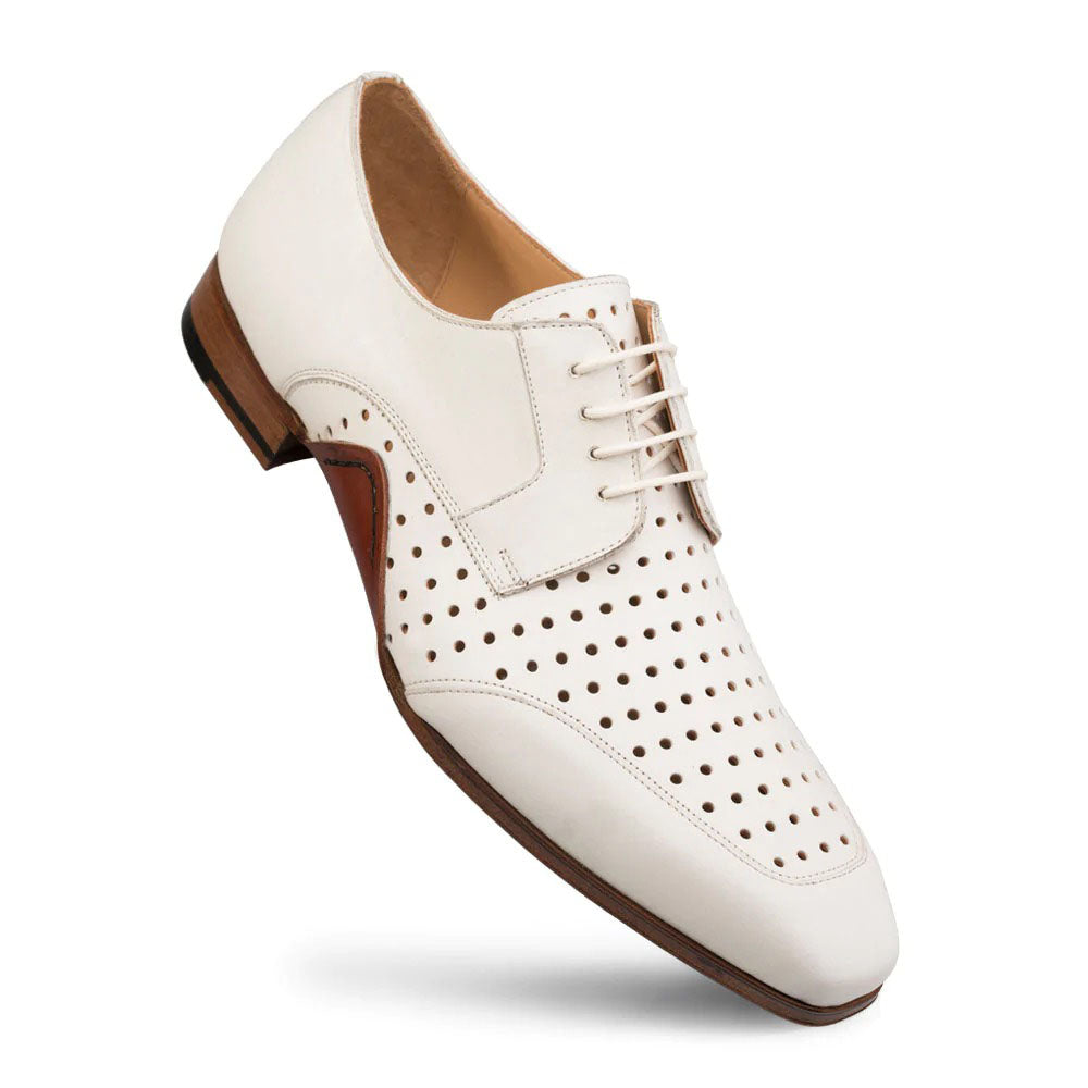 Mezlan Opanka Perforated Leather Derby Shoes Bone