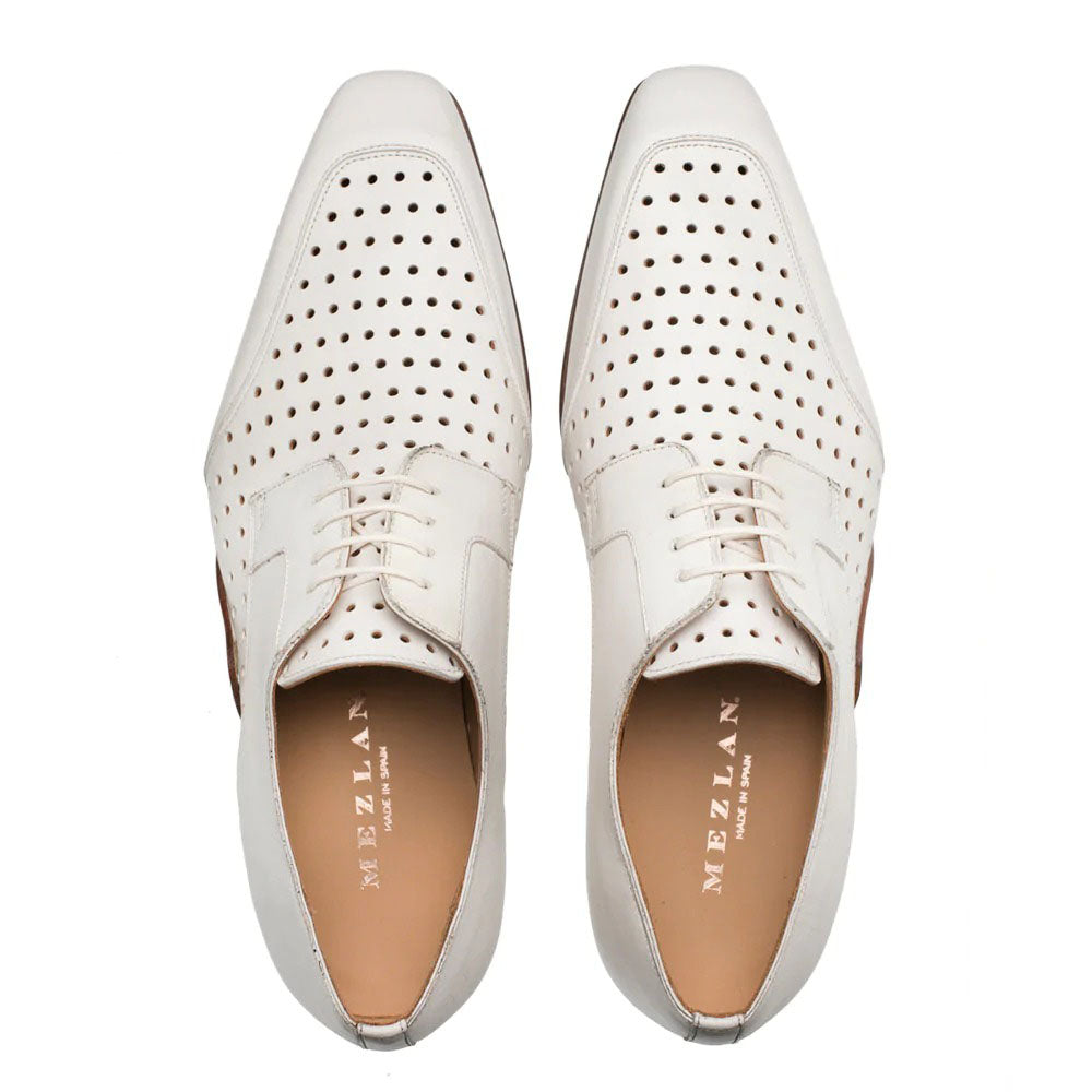 Mezlan Opanka Perforated Leather Derby Shoes Bone
