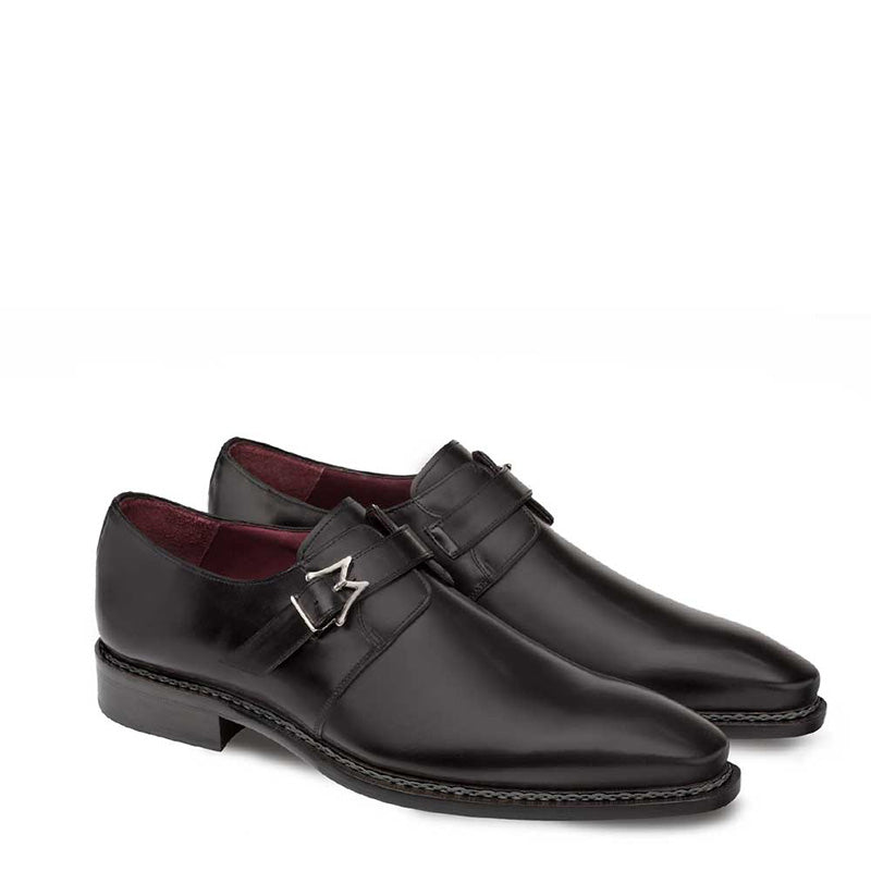 Mezlan Paden Calfskin Monkstrap Shoes Black