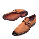 Mezlan Paden Calfskin Monkstrap Shoes Cognac