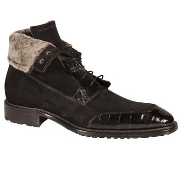 Mezlan Patrizio Suede & Crocodile Boots Black