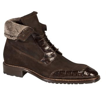 Mezlan Patrizio Suede & Crocodile Boots Brown