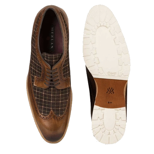 Mezlan Paulov Printed Suede & Calfskin Wingtip Shoes Cognac / Brown