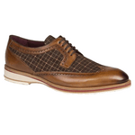 Mezlan Paulov Printed Suede & Calfskin Wingtip Shoes Cognac / Brown
