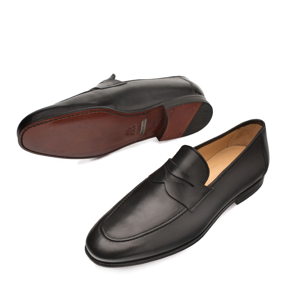Mezlan Pompei Calfskin Penny Loafers Black