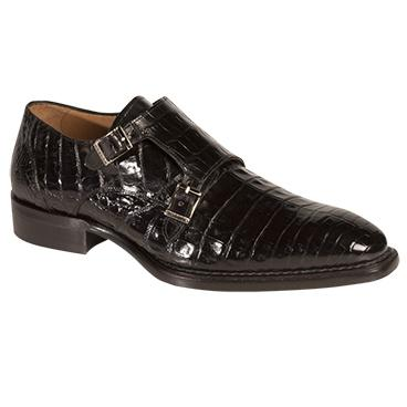 Mezlan Prague Crocodile Double Monk Strap Shoes Black