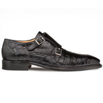 Mezlan Prague Crocodile Double Monk Strap Shoes Black