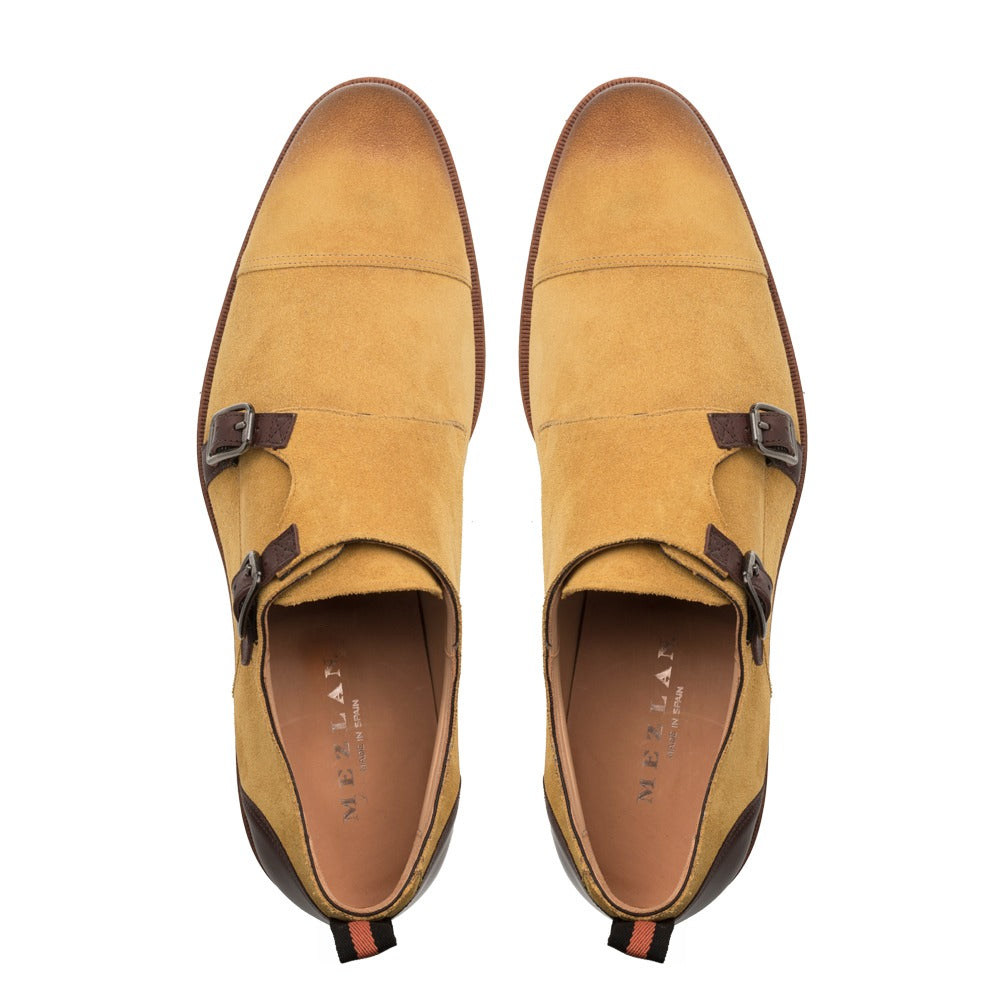 Mezlan R610 Suede Monk Strap Shoes Camel / Brown