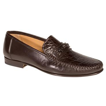 Mezlan Raul Calfskin & Crococile Bit Loafers Dark Brown