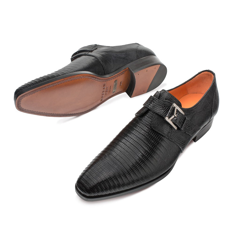 Mezlan Richelieu Lizard Monkstrap Shoes Black