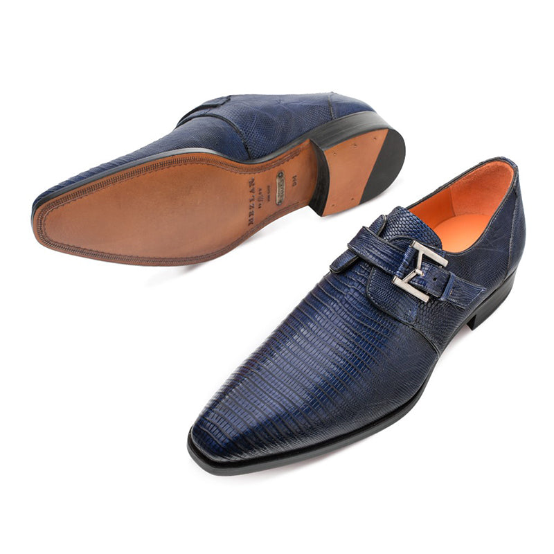 Mezlan Richelieu Lizard Monkstrap Shoes Blue