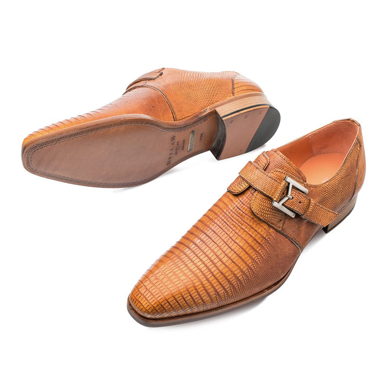 Mezlan Richelieu Lizard Monkstrap Shoes Camel