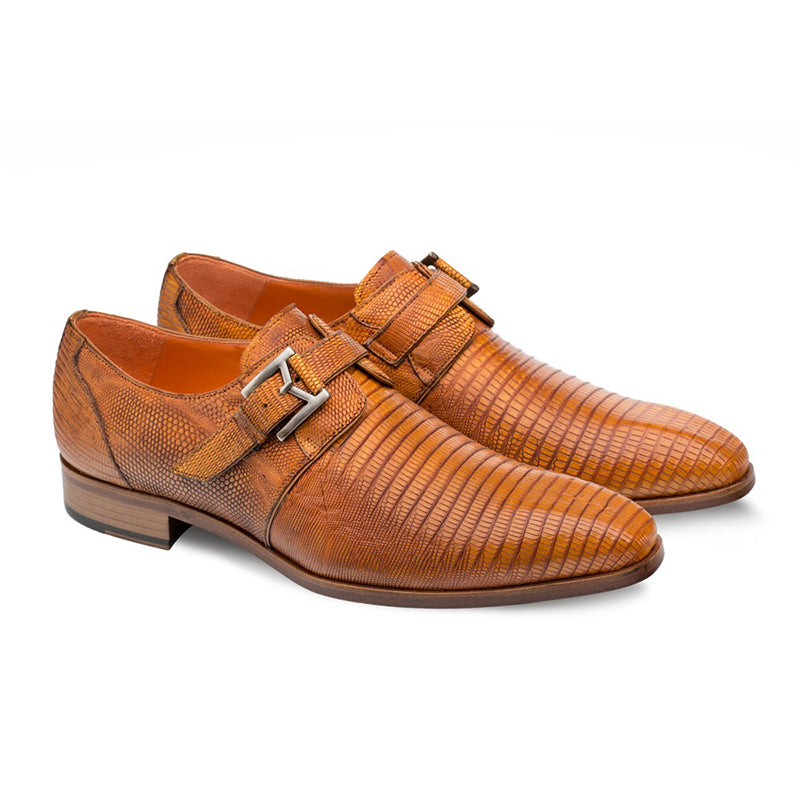 Mezlan Richelieu Lizard Monkstrap Shoes Camel