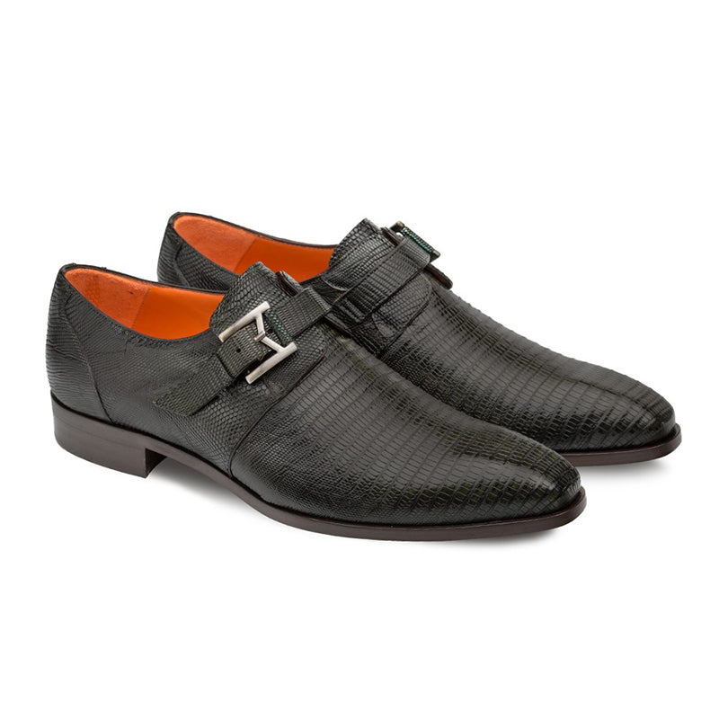 Mezlan Richelieu Lizard Monkstrap Shoes Green