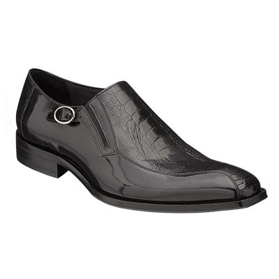 Mezlan Riva Ostrich & Calfskin Monk Strap Shoes Black