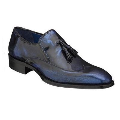 Mezlan Rocco Wingtip Tassel Loafers Marbleized Blue