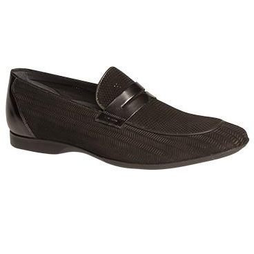Mezlan Rogier Perforated Suede Penny Loafers Black