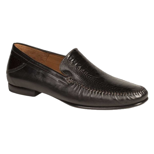 Mezlan Romero Ostrich & Calfskin Loafers Black