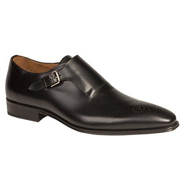 Mezlan Serna Medallion Toe Monk Strap Shoes Black