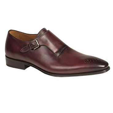 Mezlan Serna Medallion Toe Monk Strap Shoes Burgundy