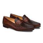 Mezlan Sica Calfskin / Crocodile Penny Moccasin Brown