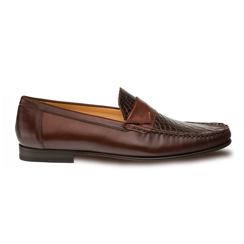 Mezlan Sica Calfskin / Crocodile Penny Moccasin Brown