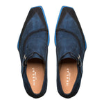 Mezlan Suede Asymmetrical Monkstrap Shoes Blue
