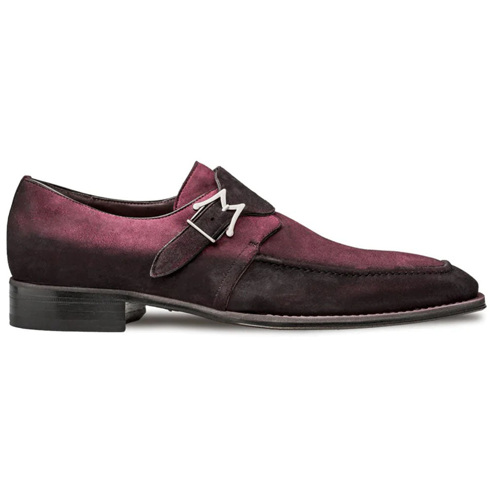 Mezlan Suede Monk Strap Shoes Burgundy
