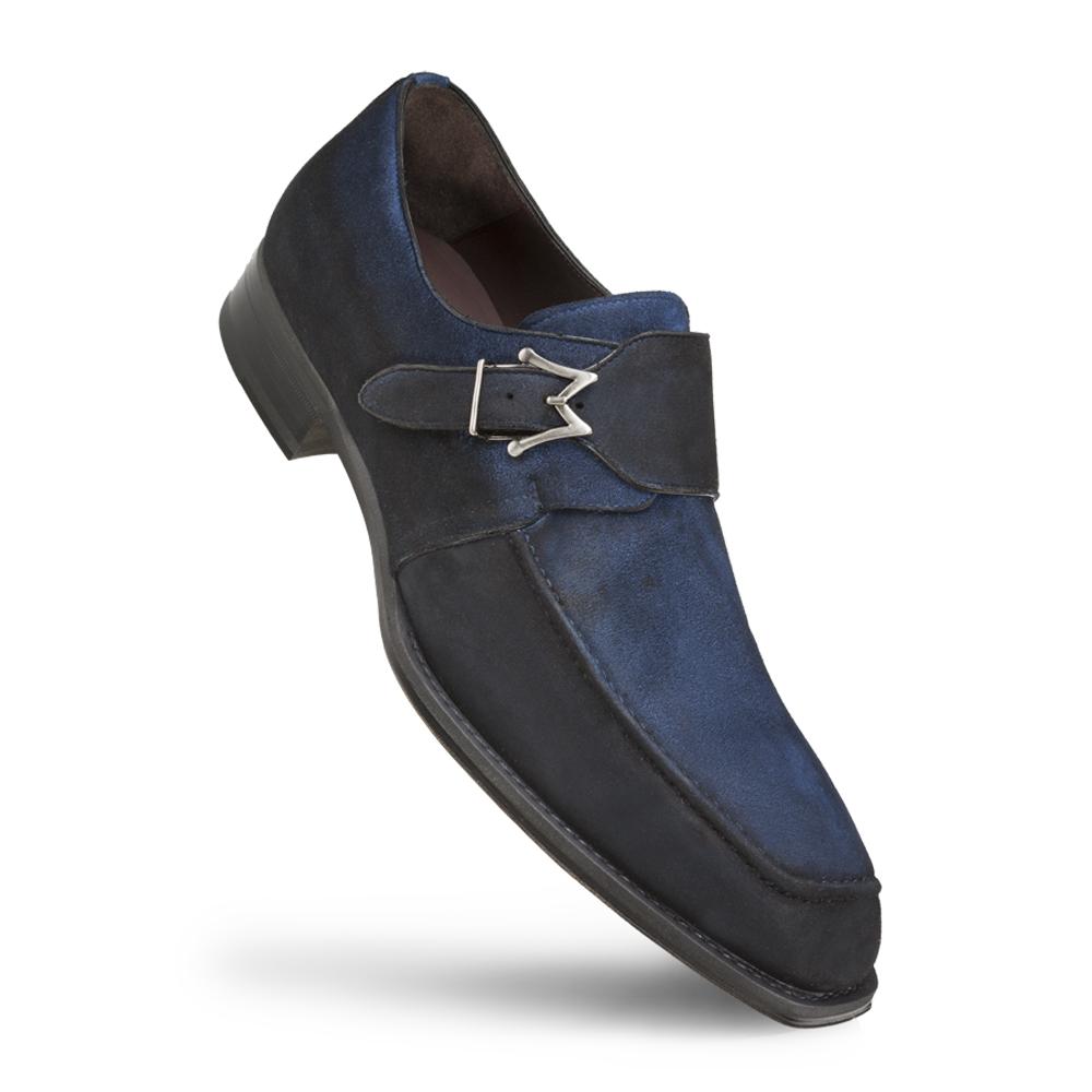 Mezlan Suede Monk Strap Shoes Electric Blue