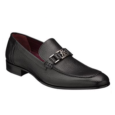 Mezlan Sugo Tumbled Calfskin Bit Loafers Black