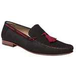 Mezlan Tarrega Perforated Suede Tassel Loafers Black / Red