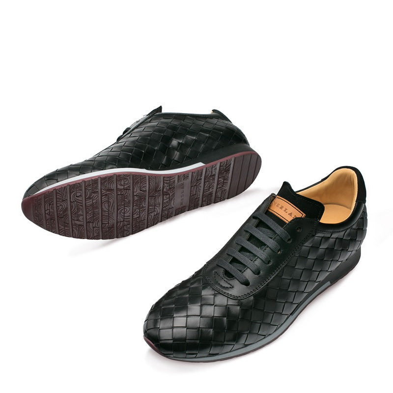 Mezlan Toronado Calfskin Suede Woven Sneakers Black