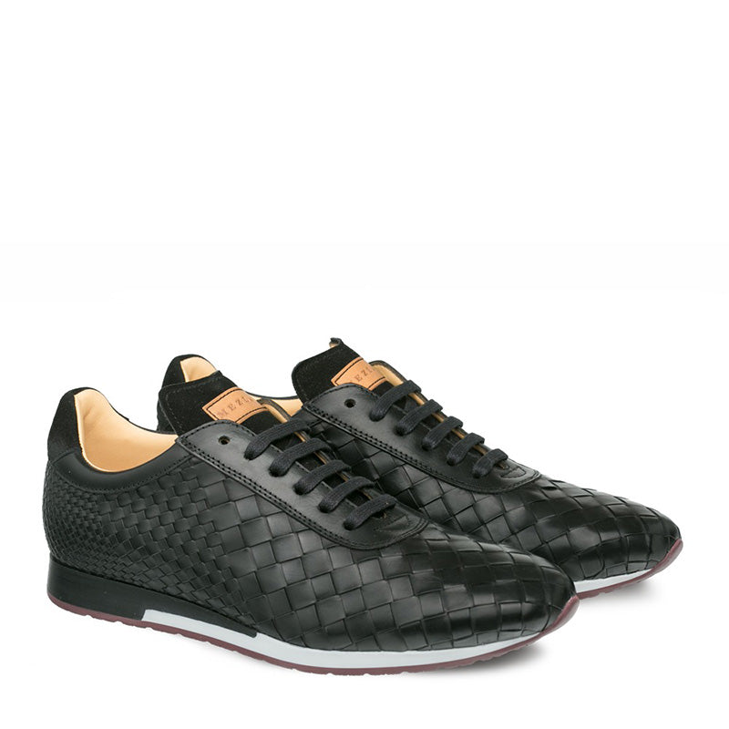 Mezlan Toronado Calfskin Suede Woven Sneakers Black