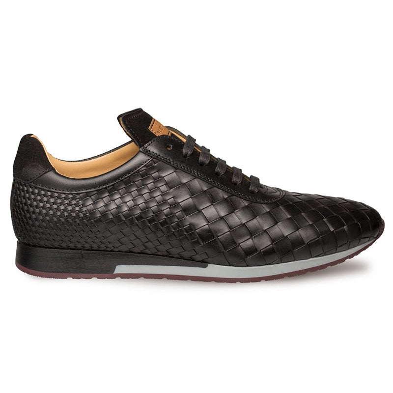 Mezlan Toronado Calfskin Suede Woven Sneakers Black