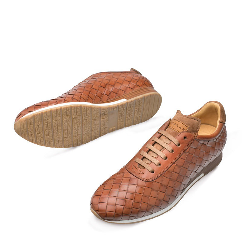 Mezlan Toronado Calfskin Suede Woven Sneakers Cognac