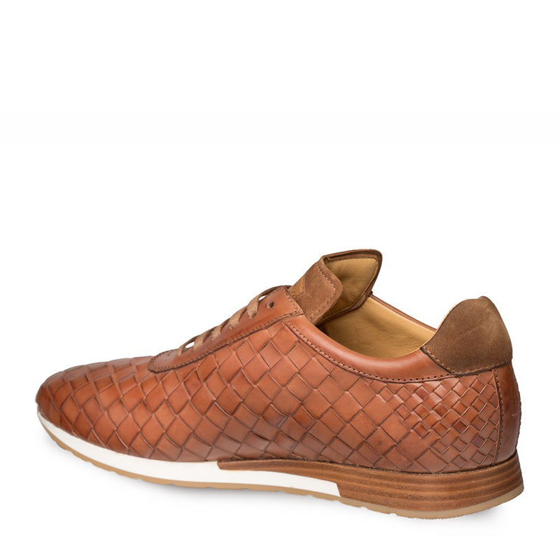 Mezlan Toronado Calfskin Suede Woven Sneakers Cognac