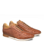 Mezlan Toronado Calfskin Suede Woven Sneakers Cognac