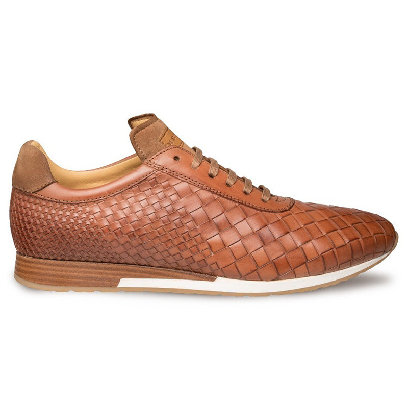 Mezlan Toronado Calfskin Suede Woven Sneakers Cognac