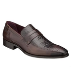 Mezlan Treviso Crocodile & Calfskin Wingtip Loafers Brown