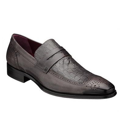 Mezlan Treviso Crocodile & Calfskin Wingtip Loafers Gray