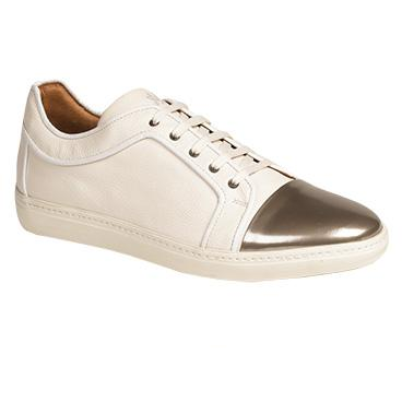 Mezlan Valeri II Suede & Metallic Calfskin Sneakers Silver / White
