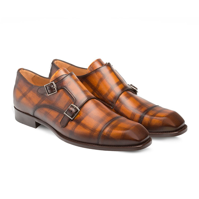 Mezlan Valkyrie Calfskin Double Monkstrap Shoes Honey