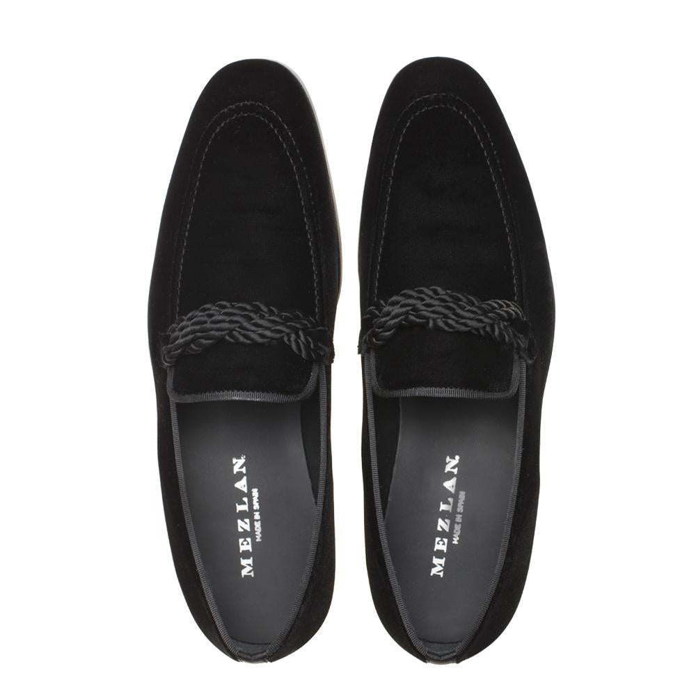 Mezlan Velvet Braided Formal Loafers Black